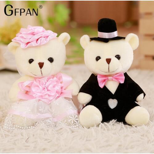 2pcs/lot 18cm kawaii Teddy Bear New Styles Soft plush toys Cute Couple Stuffed Animal Baby doll Fantasy Wedding Birthday Gift