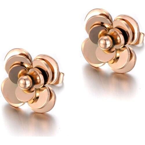 Trendy Office Style Stainless Steel Love Rose Flower Earrings For Women Girl CZ Crystal Romantic Earrings Jewelry E19278