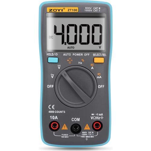 ZOYI ZT100 Multimeter DMM DCAC Ammeter Voltmeter ohmmeter capacimetro Frequency Duty Tester Automatic Polarity Identification