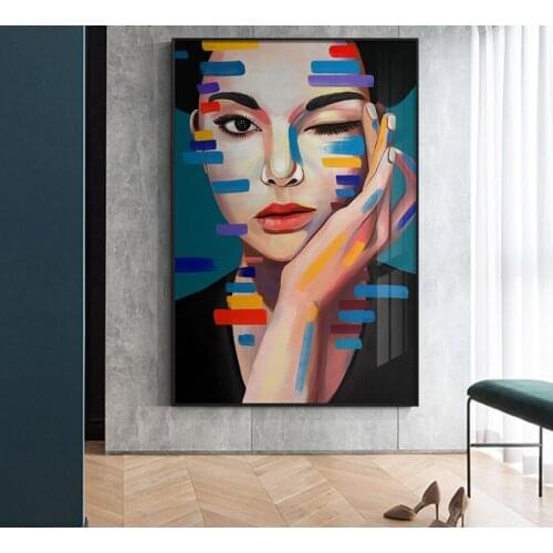 Colorful Woman Abstract 5D DIY Poured Glue Diamond Painting Kits Scalloped Edge Wall Art Pictures Living Room Nordic Home Decor