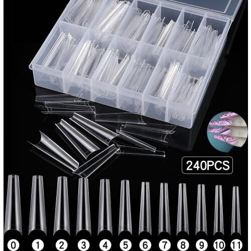 240pcs Transparent C-Curve False Nail Extra Long Half Cover Artificial Acrylic Fake Nails Manicure Nail Art Decoration Tool