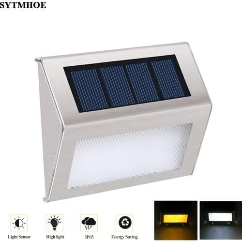 Stainless Steel Garden Solar Wall Light Outdoor 4pcs Ip65 Waterproof Automatically Light Sensor Stair Solar Powered Wall Sconce