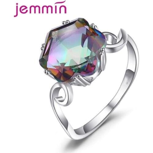 Genuine 100% 925 Sterling Silver Colorful CZ Crystal Finger Rings Engagement Wedding Jewelry Gift S925