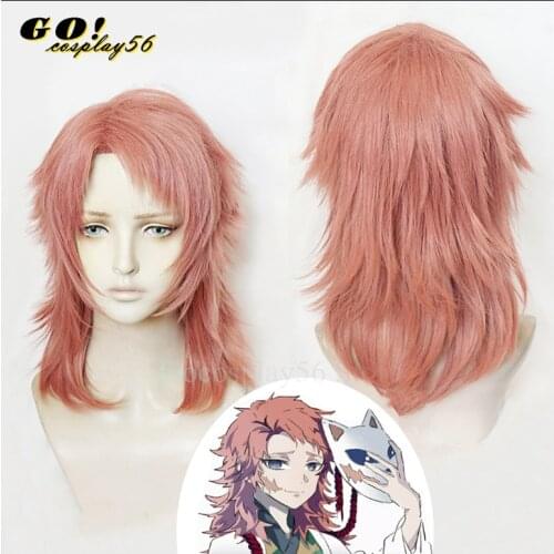 Kimetsu no Yaiba Sabito Cosplay Wig Blade of Demon Slayer Light Orange Halloween Anime Synthetic Hair