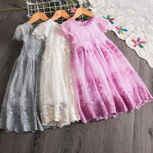 Girls Dress Casual Flower Embroidery Princess Birhtday Party Baby Girl Clothes Summer Dress Kids Clothes Children Lace Frocks