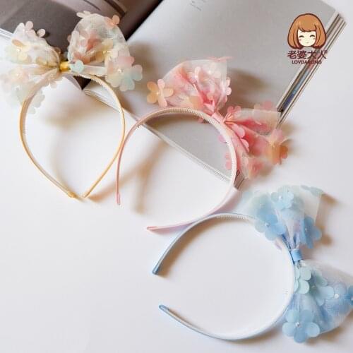 Fairy Flower Pink Chiffon Korean Style Cute Flower Childrens Headband Little Princess Headband Pastoral Style Hair Accessories