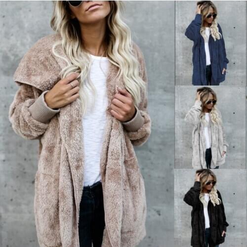 S-5XL Faux Fur Teddy Bear Coat Jacket Women Fashion Open Stitch Winter Hooded Coat Female Long Sleeve Fuzzy Jacket 2020 Hot New
