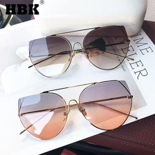 HBK Fashion Cat Eye Sunglasses For Women Men Metal Retro New Luxury Brand Designer Colorful Travel Driving Ladies UV400