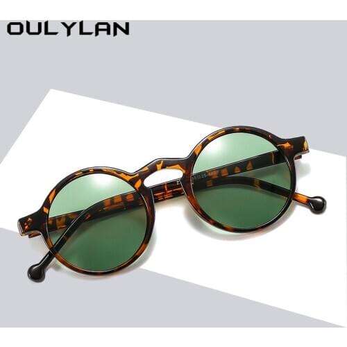 Oulylan Vintage Round Sunglasses Women Men Classic Brand Leopard Beige Sun Glasses Shades Ladies UV400 Sunglass Green Eyewear