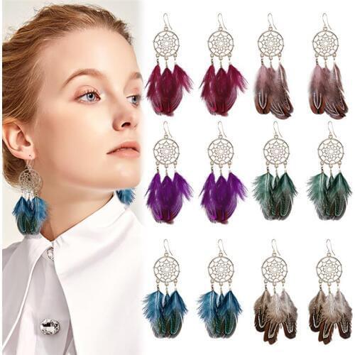 Stylish Bohemia Earrings Feather Long Design Dreamcatcher Earrings for Women Jewelry Feather Ornaments Earring Oorbellen Bijoux