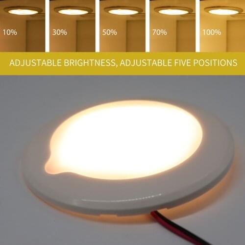 LED RV Roof Ceiling Cabin Light 3.4W Warm White 3300K 5-Level Adjustable Waterproof Touch Roof Lighting for Camper Boat Trailer
