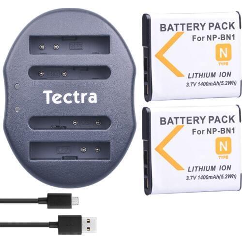 Tectra 2xbateria NP-BN1 NPBN1 np bn1 Battery+USB Dual Charger for Sony DSC-W390 DSC-W380 DSC-W370 DSC-W350