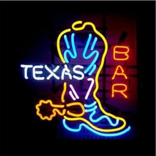 TEXAS BAR Boot Custom Handmade Real Glass Tube Store Beer Drinks KTV Motel Advertise Gift Decoration Display Neon Sign 20"X24"