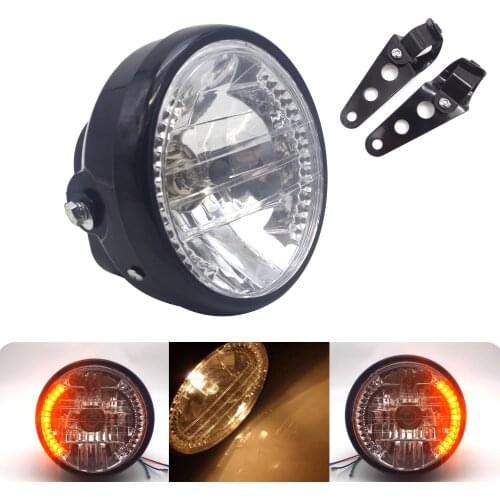 Universal 7" 12v Motorcycle Round Headlight Head Lamp with Turn Signal light For Harley Bobber Honda Yamaha Kawasaki Cafe Racer