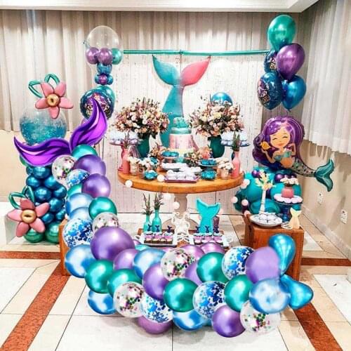 The Little Mermaid Balloons Happy Birthday Party Decorations Kids Mermaid Tail Garland Arch Decor Little Mermaid Party Supplies