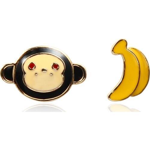 LADYCHIC Fashion Mokey Banana Design Stud Earrings Cute Animal Asymmetrical Cartoon Earrings for Women Girl Jewelry Gift LE1405