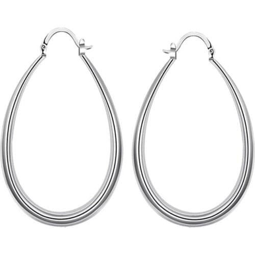 DISINIYA Vintage Hoop Earrings for Women Matte Silver Color Large Oval Wide Creole Hoop Earrings Hiphop Women Jewelry Earrings