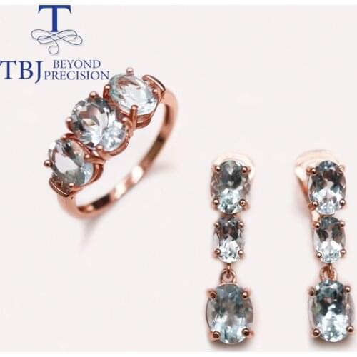 TBJ 925 sterling silver natural aquamarine ring earrings jewelry set temperament fashionable women daily wear Fine jewelry