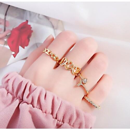 Sweet wind Bohemian Heart Round Wave Knuckle Joint Rings Fishtail Zircon For Women Gold Finger Rings Jewelry Wedding 2021 New