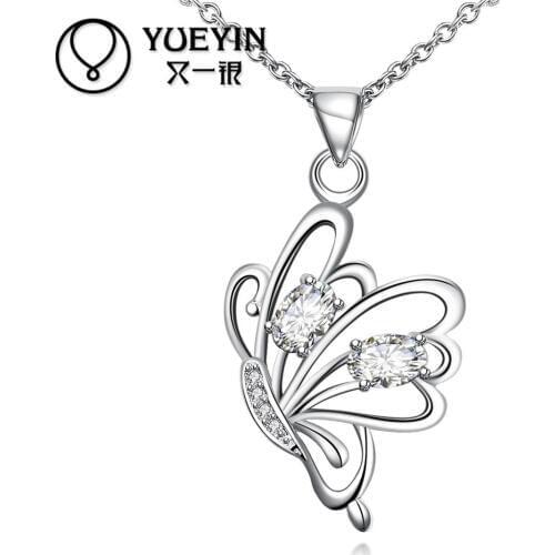 New style silver plated Crystal pendant necklace for women jewelry cubic zirconia collier Butterfly pendant necklace
