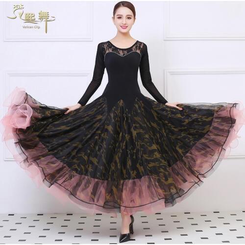 Lady Ballroom Dance Dress Girls Dancing Competition Dress Women Tango Flamenco Waltz Dancing Customes Long Sleeve Suit D-0374