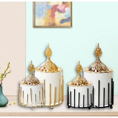 1PC European Incense Burner Metal Ceramic Arab Incense Cones Holder Aromatherapy Diffuser Air Fresheners for Home Hotel Office