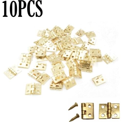 10Pcs Brass Plated Mini Hinge Small Decorative Jewelry Wooden Box Cabinet Door Hinges with Nails Furniture Accessories