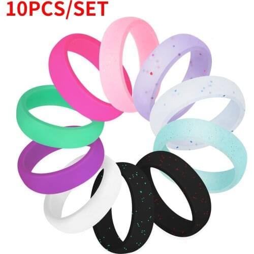 10Pcs/Set Sports Silicone Ring 10 Color for Women Rubber Bands Hypoallergenic Flexible Finger Rings