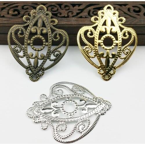 20pieces/lot 65mm Vintage Metal Antique Bronze White k Gold color Filigree Flowers Slice Charms Setting Jewelry DIY Components