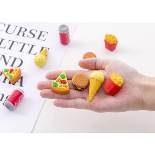 12packs/lot Cute Burger Cola Fast Food Rubber Eraser Stationery for Kids Student Gift Office Supplies Wholesale