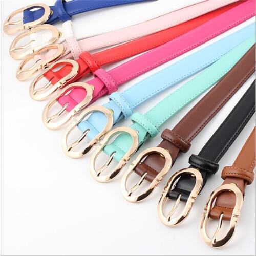 2018 High Quality Black White Red Genuine Leather Belt Female Ladies Gold Metal Buckle Skinny Belts waistbands Jeans Pant Girdle