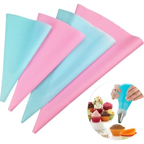 4pcs/pack Confectionery Bag Silicone Icing Piping Cream Pastry Bag Nozzle DIY Cake Decorating Baking Decorating Tools Dropship