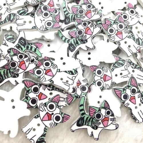 50Pcs Kawaii Popular Bulk Mixed Cat Wood Button Sewing Accessories Decoration Buttons Handmade Scrapbooking Craft DIY WB366