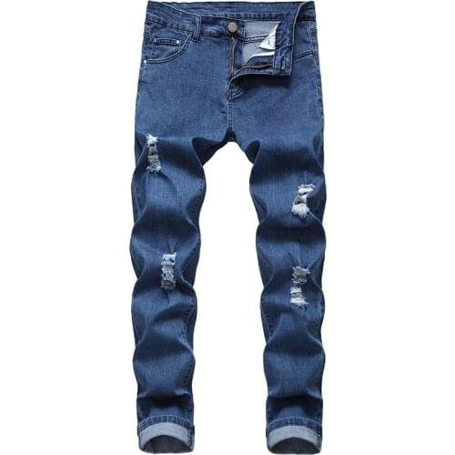 Luxury Quality Mens Slim Jeans Pants Brand Mens Straight Pants New Blue Hole Jeans For Men Plus Size Pants