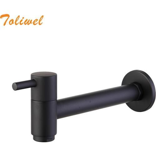 Black Wall Mounted Lengthen Washing Machine Garden Outdoor Kitchen Bathroom Faucet Cold Water Sink Tap Spigot Hose Tap WF0013