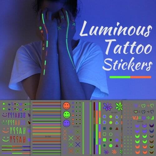 Color Body Art Water Transfer Luminous Waterproof Temporary Tattoo Sticker For Women Men Halloween Party Fake Tattoo