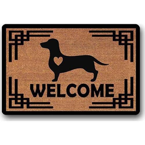 Welcome Dachshund Doge with A Heart - Coir Door Mat - Doormat Rubber Non-Slip Entrance Rug Floor Mat Balcony Mat Funny Home De