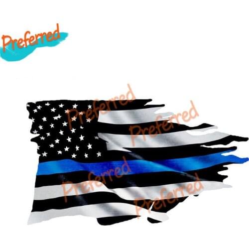 Interesting USA Police Thin Blue Line Tattered Flag Decal Motocross Racing Laptop Helmet Trunk Wall Car Sticker Die Cutting