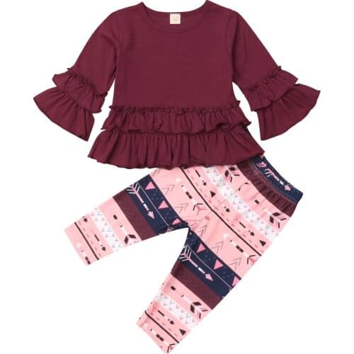 2pcs Floral Kids Baby Girls Outfit Clothes Long Sleeve Tops Dress+Long Pants Set Size 1-4T