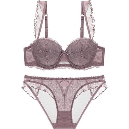 Sexy thick inserts padded push up underwire bra ruffles shoulder straps ladies bra underwear lace khaki dark green lingerie set