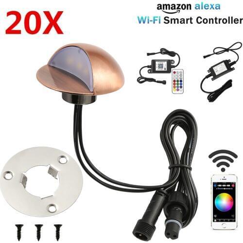 20PCS Smart Home Wifi Controller 50mm RGB 12V 1W Low Voltage Coppering Half Moon LED Deck Stair Post Light Step Fence Wall Lamp