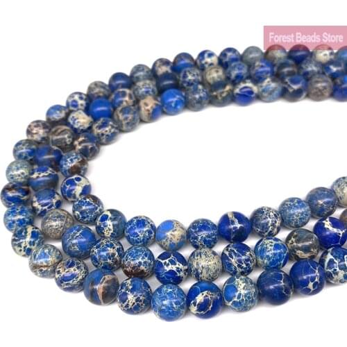 Lapis Lazuli Blue Sea Sediment Turquoise Imperial Jasper Gemstone Round Beads Diy Bracelet for Jewelry Making 15"Strand 6 8 10MM