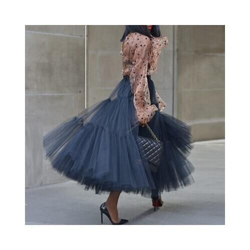Fashion 2020 Tulle Skirt Women Maxi Skirts Tiered Puffy Custom Made Ankle Length Long Tulle Streetshoot Skirt Girls Party Wear