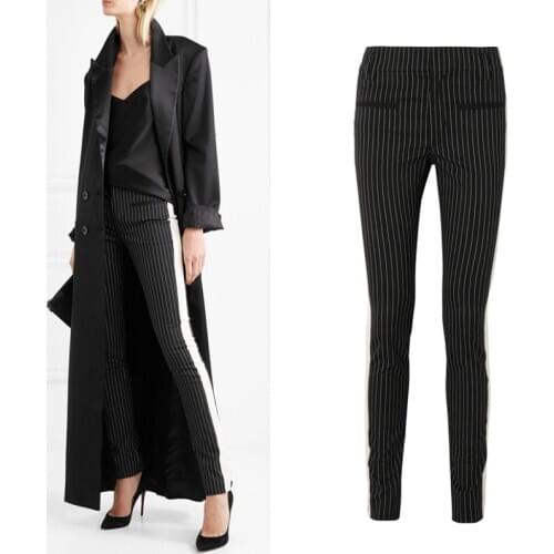 Can fit 190cm super long England style pencil pants female high waist pleated design was thin long striped pants F1508 dropship