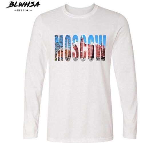 BLWHSA Moscow City Design Men T Shirt Long Sleeve O Neck Moscow Letter Print T-shirt for Mens Cotton Tees Tops Brand Tshirt