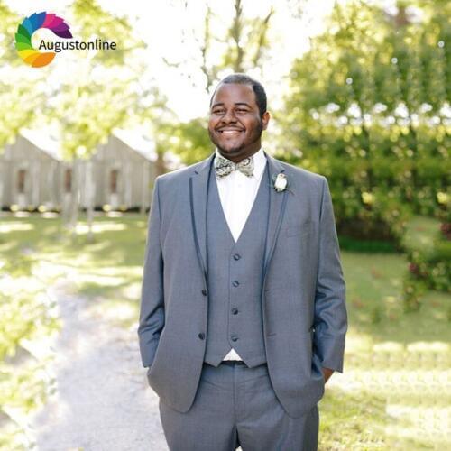 Plus Size Grey Men Suits Wedding Groom Suits Custom Made Groomsmen Tuxedos Slim Fit Best Man Blazer Masculino 3Piece Jacket Pant