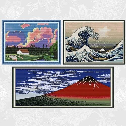 Colorful Clouds and Great Waves Cross Stitch Kits 14CT Printed Canvas 11CT Fabric Stitching Embroidery DIY Needlework Crafts