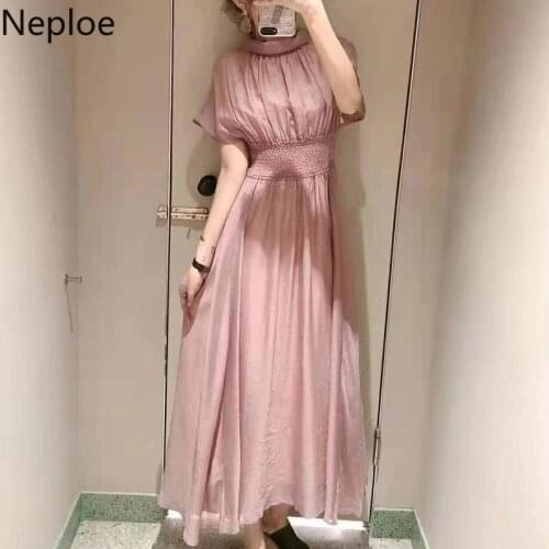 Neploe 2021 Autumn New Fashion Dresses Bownot Ribbon Front Back Two Wear Elastic High Waist Vestidos Japan Style Women Robes