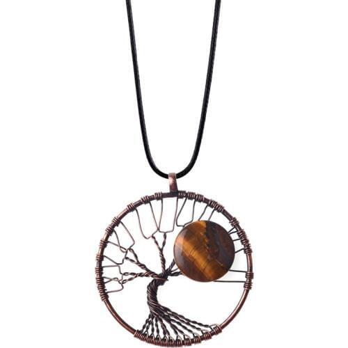 Retro Tiger Moon Stone 7 Chakra Tree Of Life Pendant Necklace Copper Crystal Natural Women Christmas Gift Lol