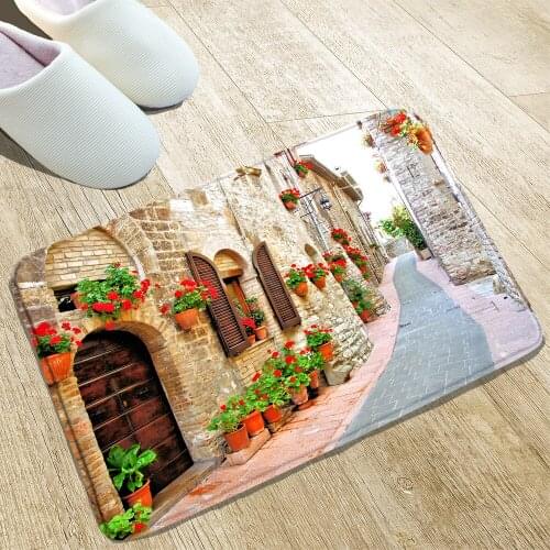 Oil Printing Bathroom Mat Bamboo Kitchen Doorway Printed Rugs Front Door Welcome Carpets Water Absorption Flannel Washable